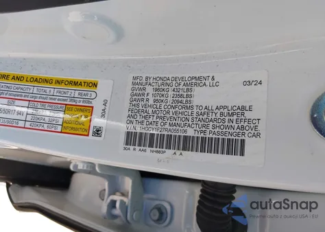 2024 Honda Accord Lx z USA, uszkodzony, nr VIN 1HGCY1F27RA055106